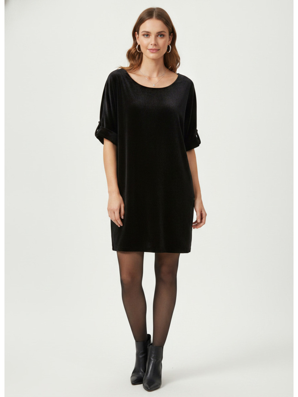 Eileen Fisher Women's Black Velvet Knee Length Dress 1X